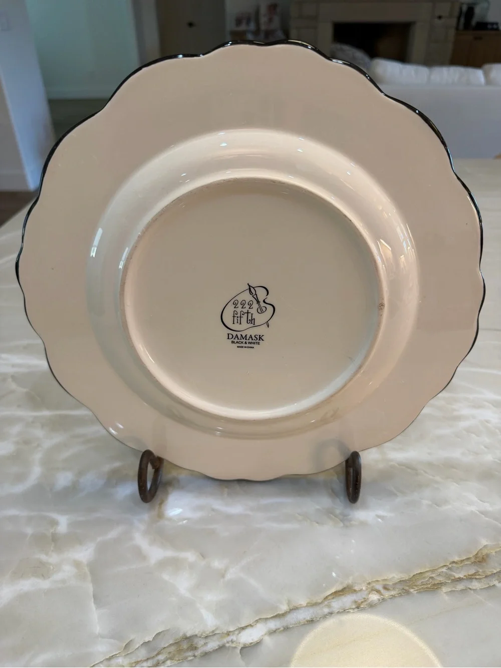 222 Fifth Damask Black & White Scalloped Floral Dinner Set of 2